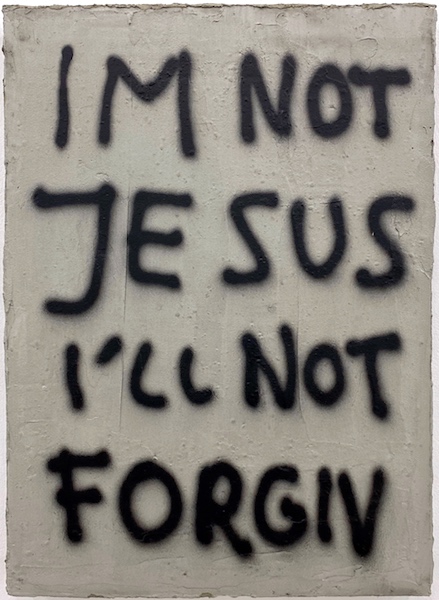 Mateusz von Motz: Not Jesus, 2021, concrete, spray paint, wood, 70 x 97 x 7 cm

